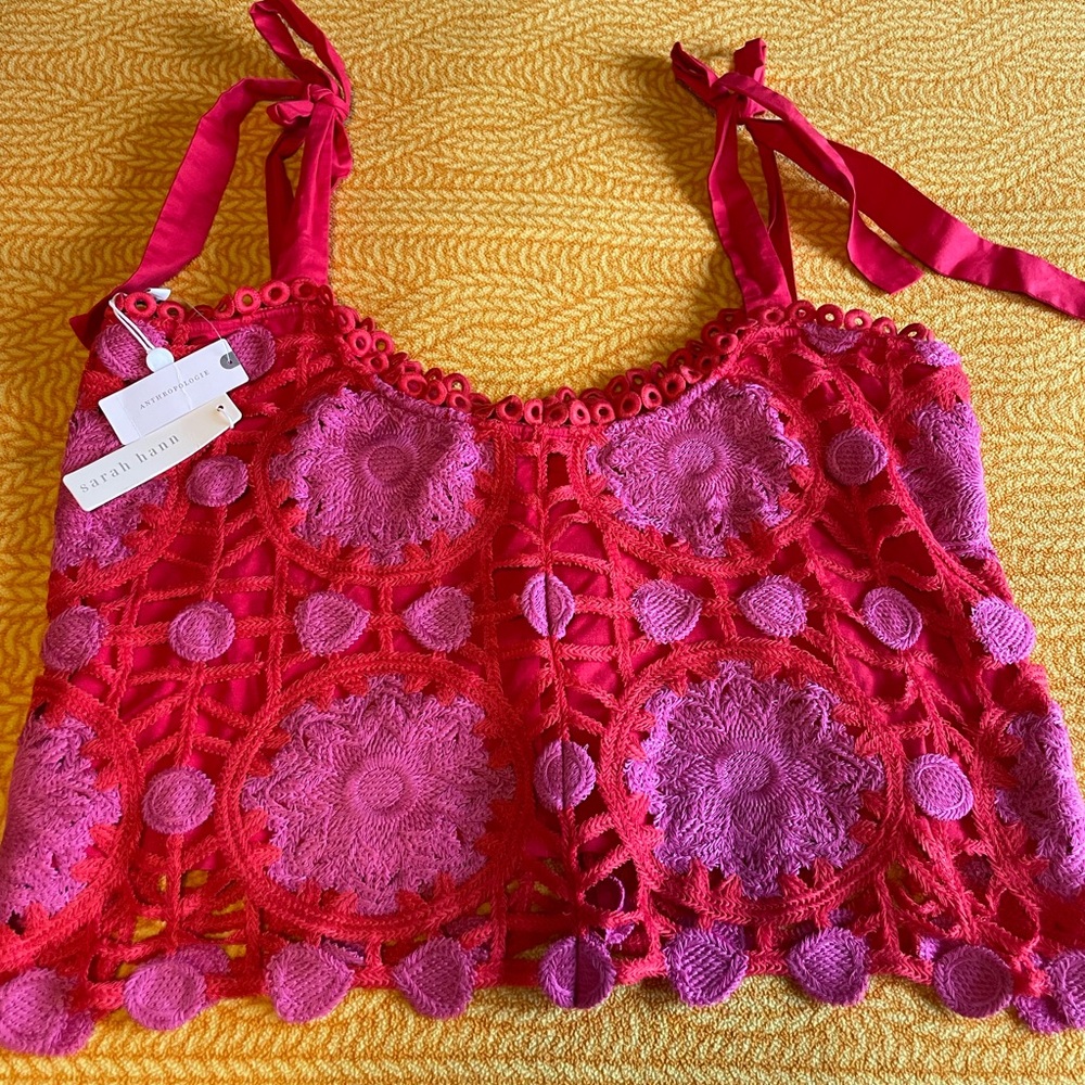NWT Anthropologie Lace Embroidered Crop Top sz XL - Picture 2 of 7